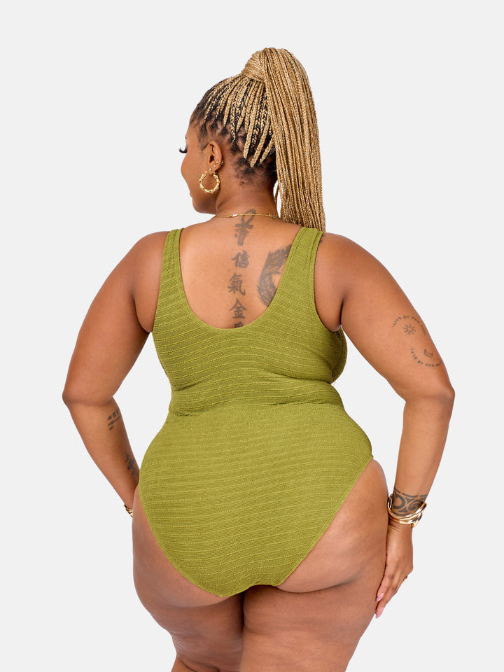 Olive crinkle one piece
