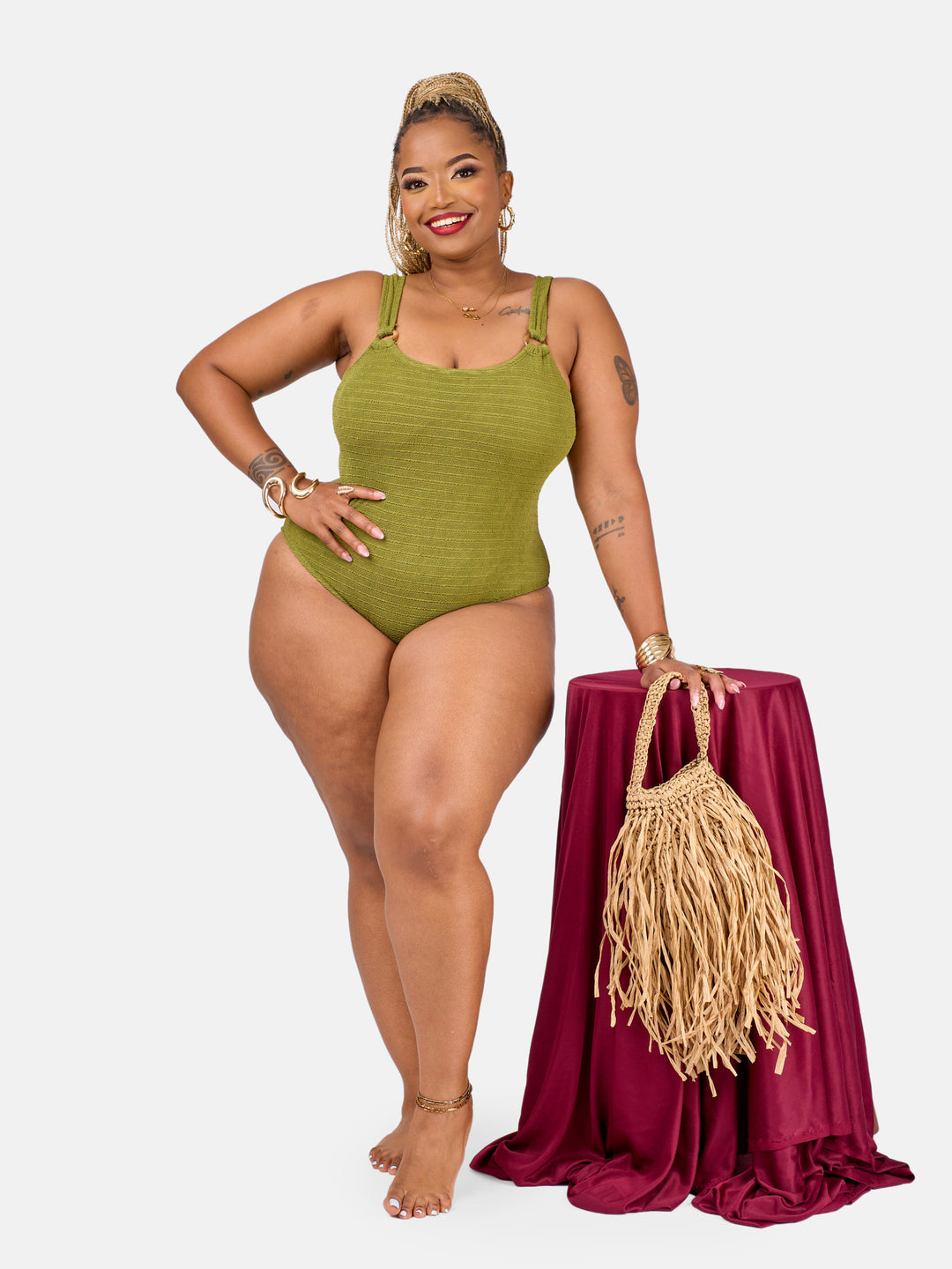 Olive crinkle one piece