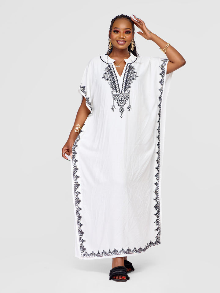 Embroidered White Beach Kaftan