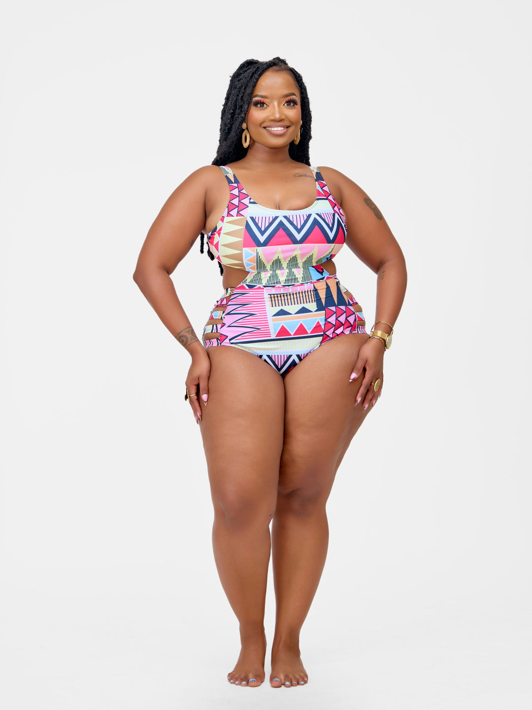 Multi colored geo one piece plus