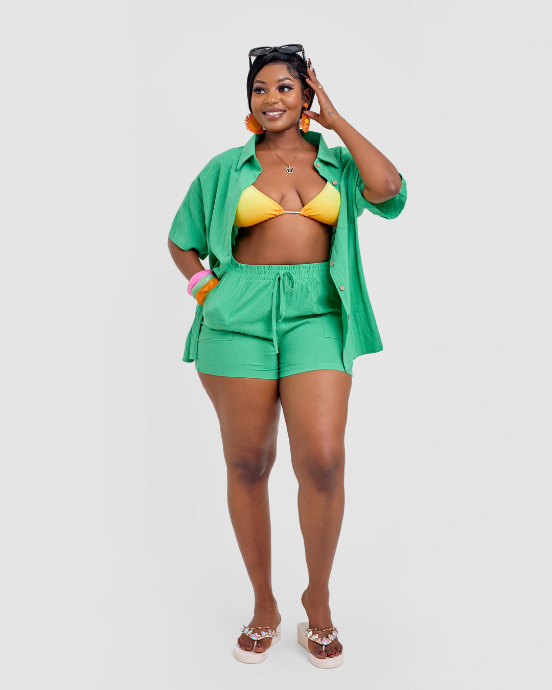 Patched pocket short & shirt set