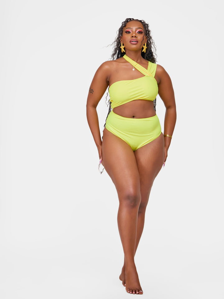 Cut out waist one piece yellow