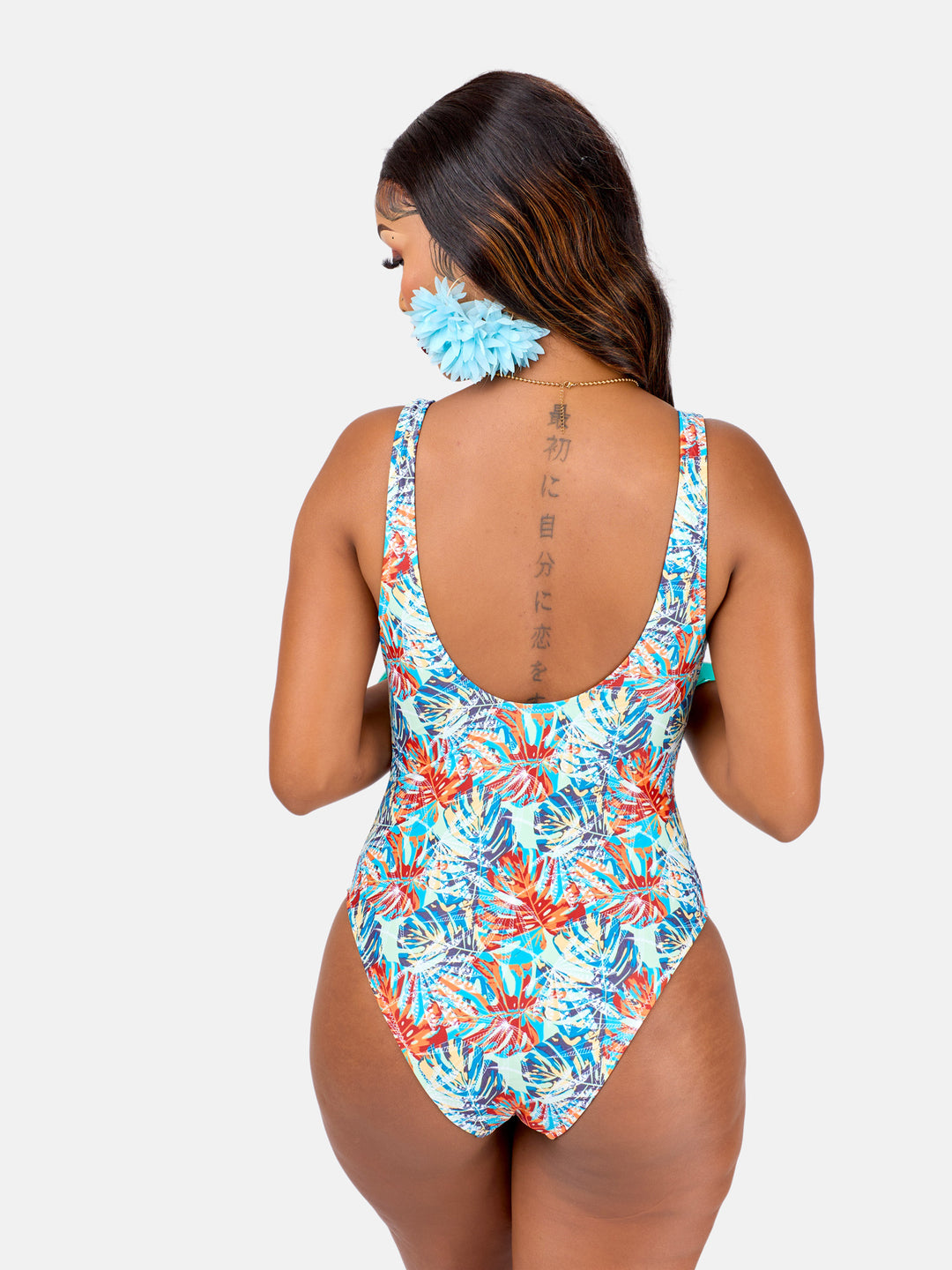 Tropical deep v-neck one piece