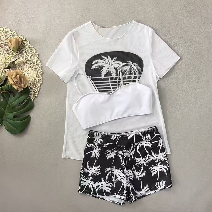 Black sheer top with bikini shorts