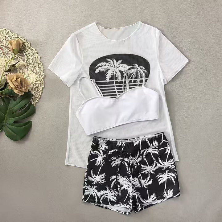 Black sheer top with bikini shorts