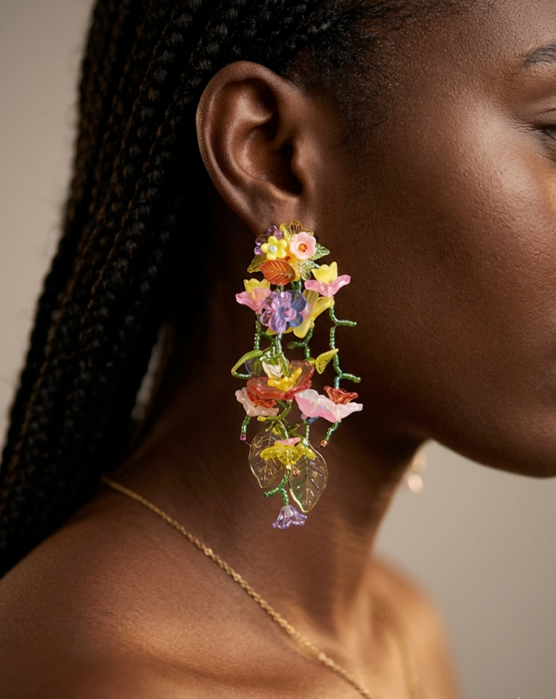 Floral beaded drop earrings