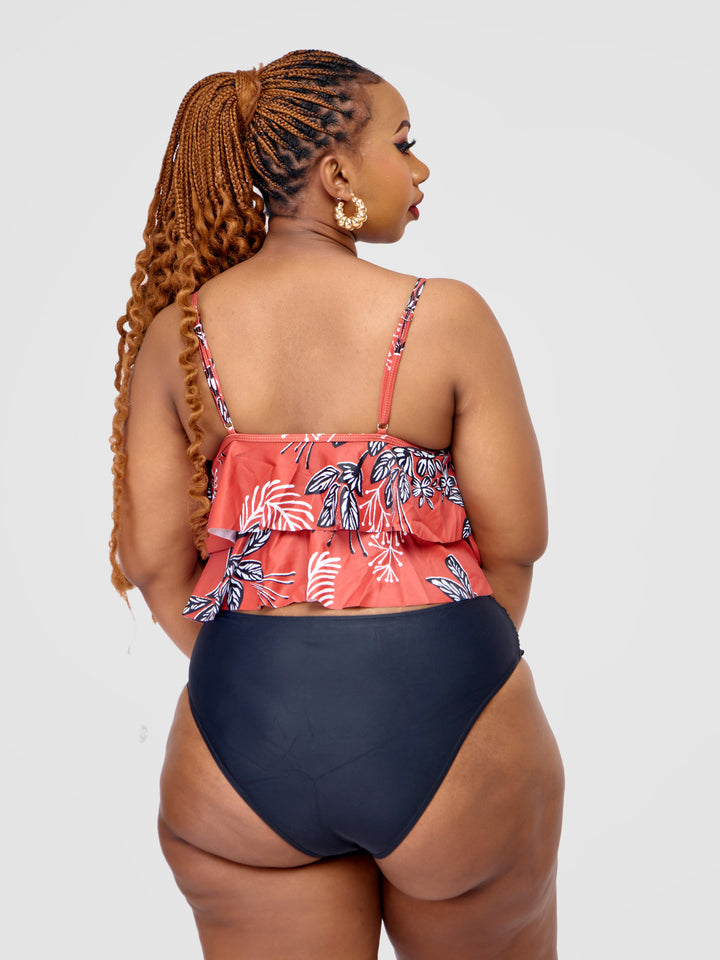Layered Tankini with High-Waist Bottoms