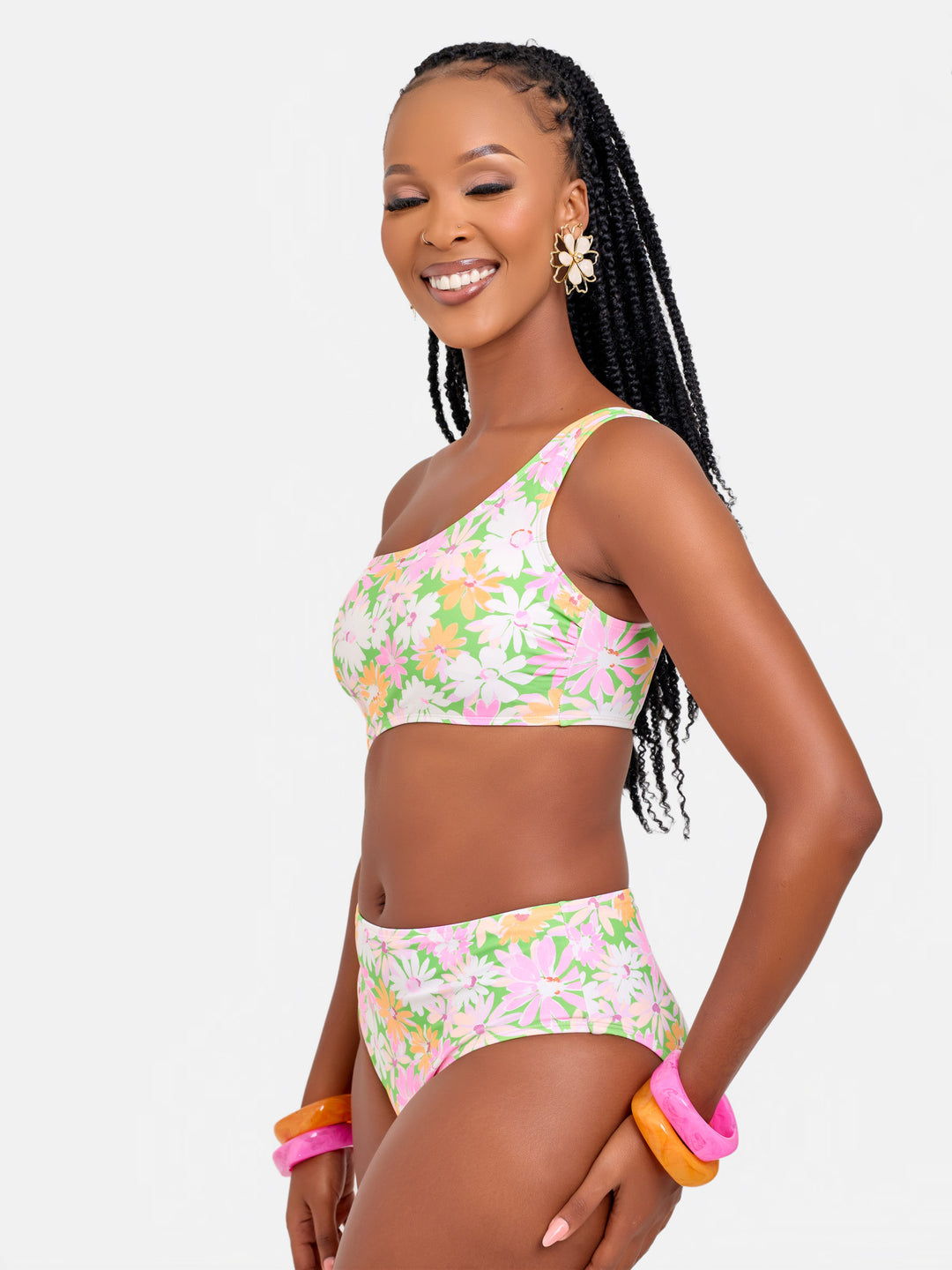 Floral cutout curve-enhancing one piece