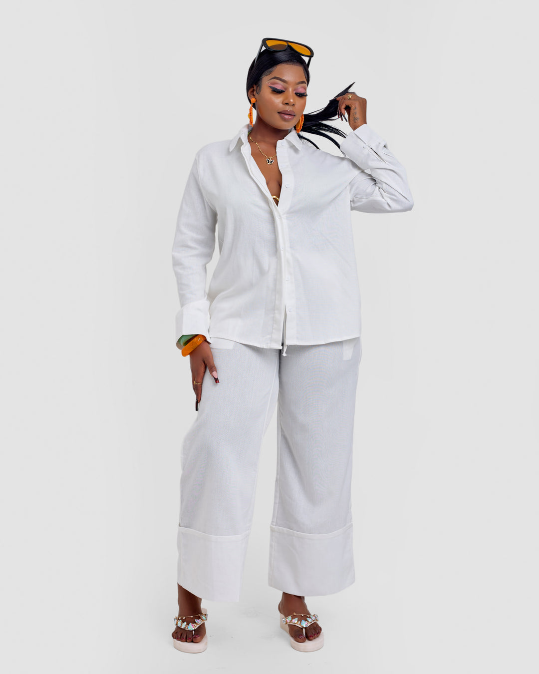 Linen blend 2pc trouser set