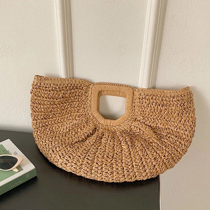 Half moon raffia bag khaki