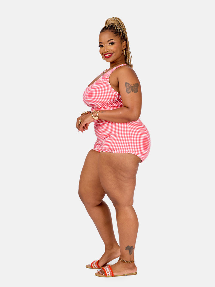 Gingham one piece with shorts