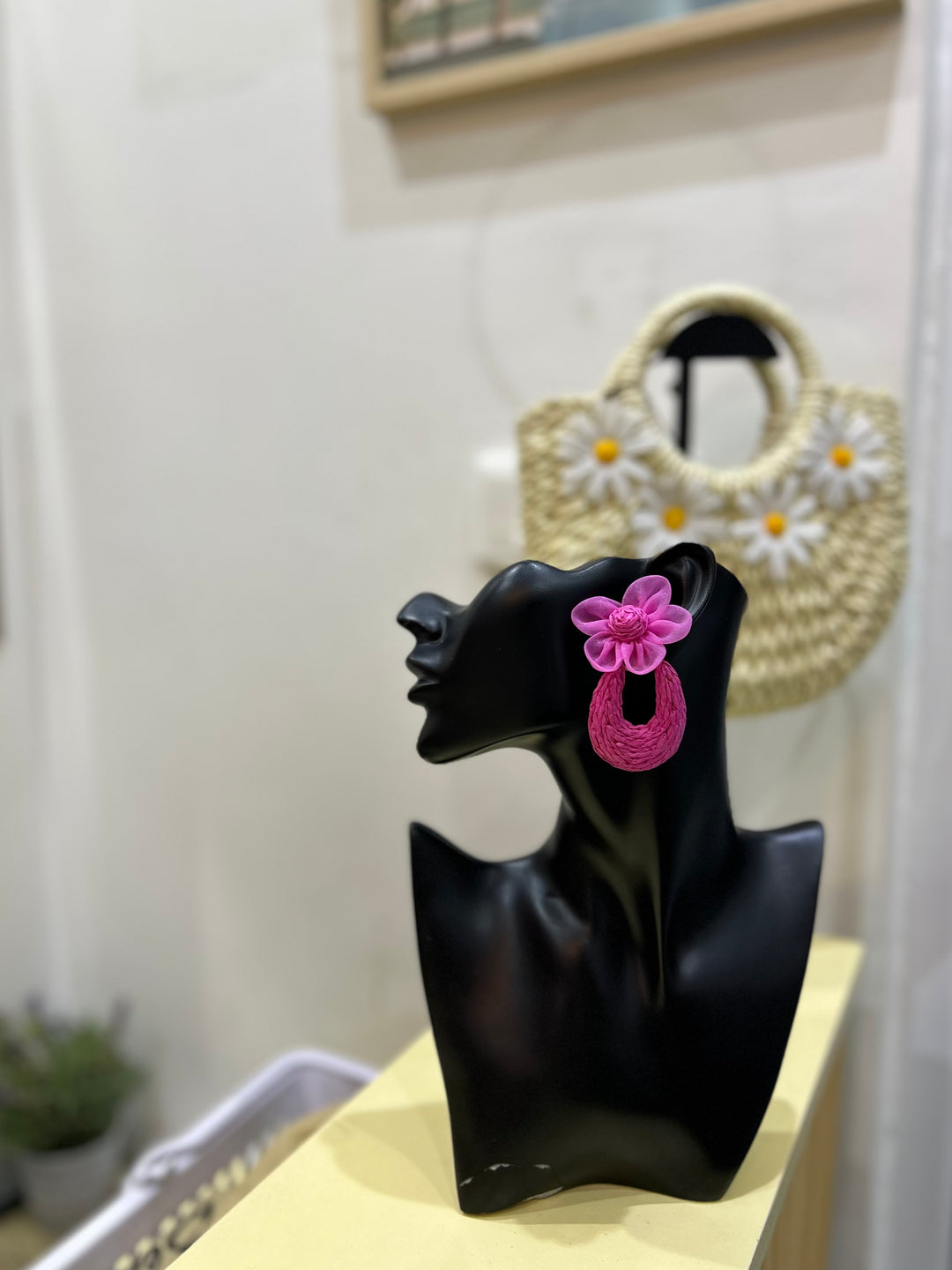 Floral rattan earrings