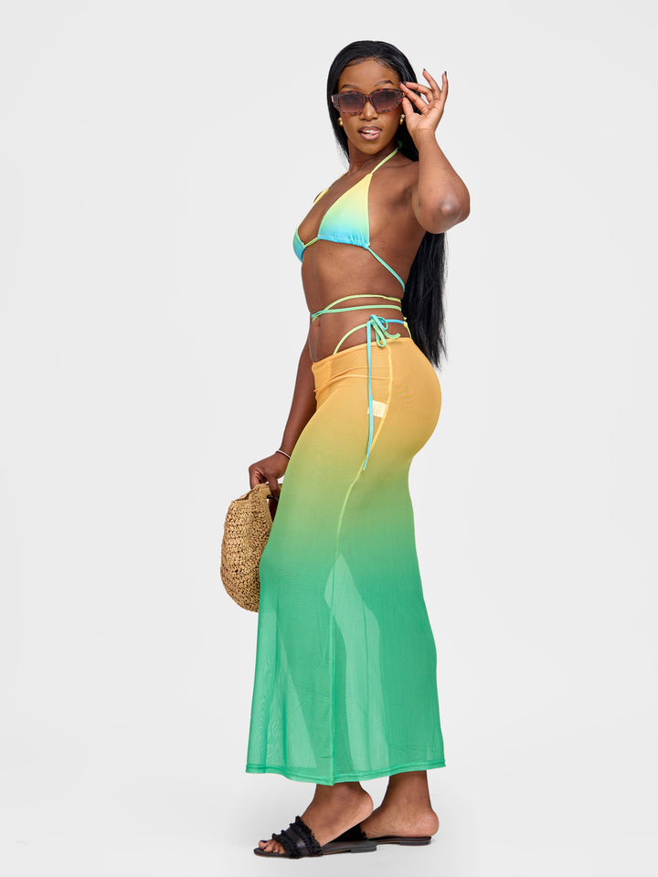 Ombre 3pc bikini with mesh skirt