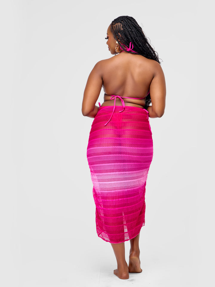 3-Piece Ombre Bikini Set with Skirt Cover Up
