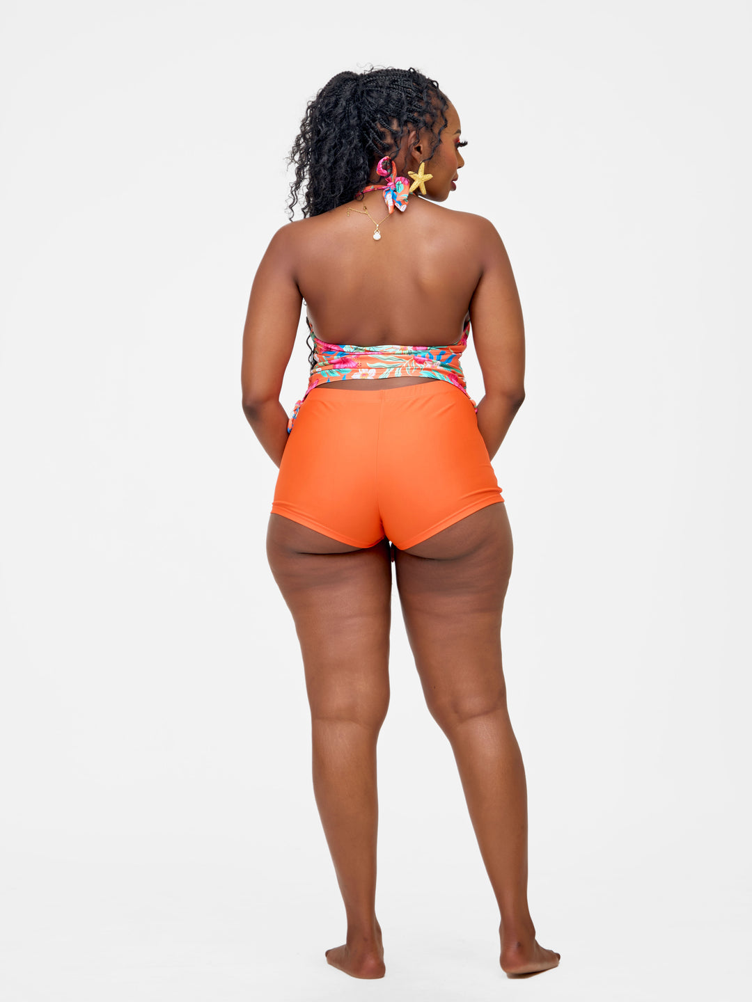 Halter floral orange bikini vest with shorts