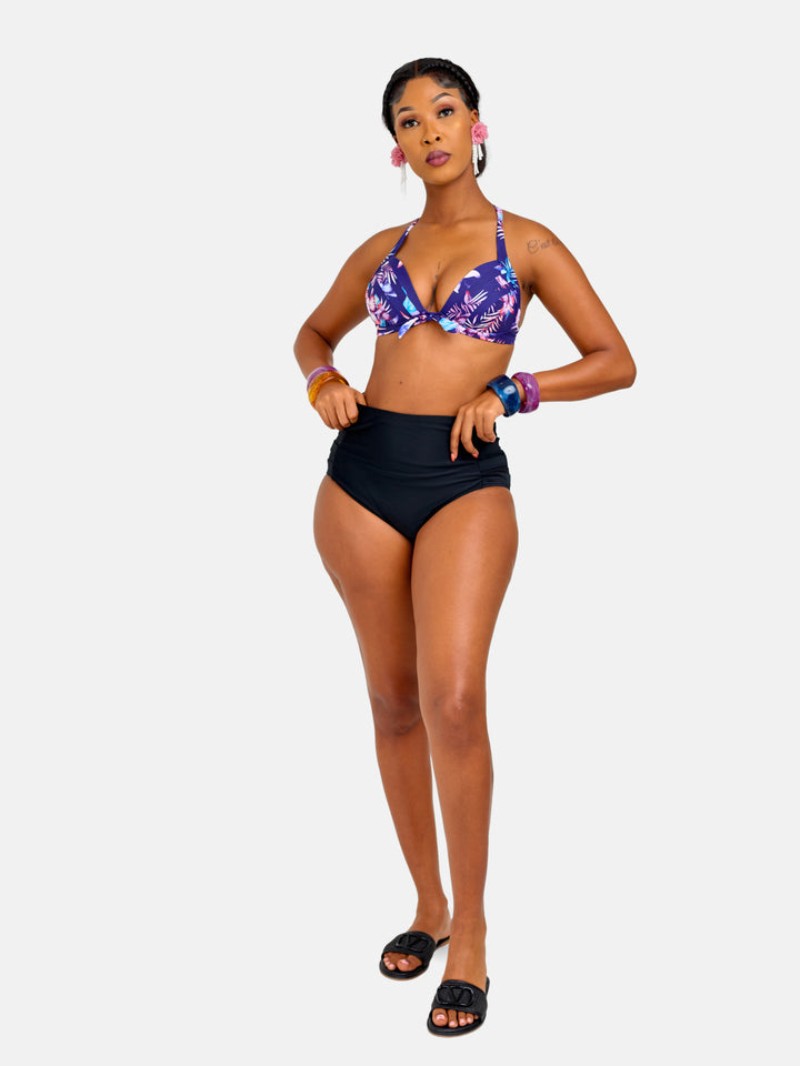 Floral high waisted halter bikini