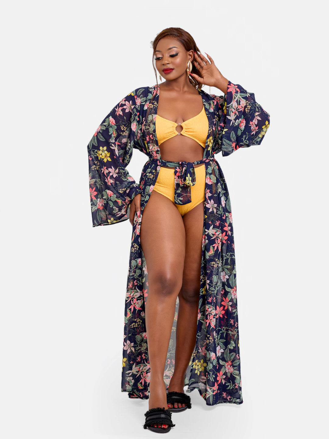 Floral belted kimono