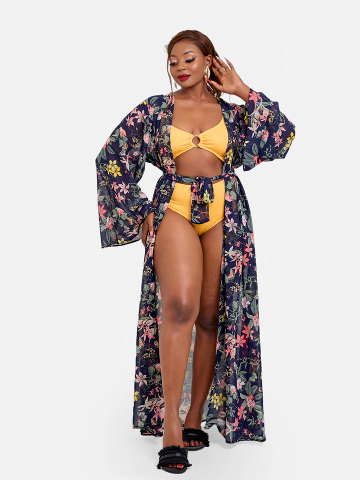 Floral belted kimono