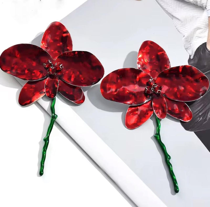 Red dangling earrings