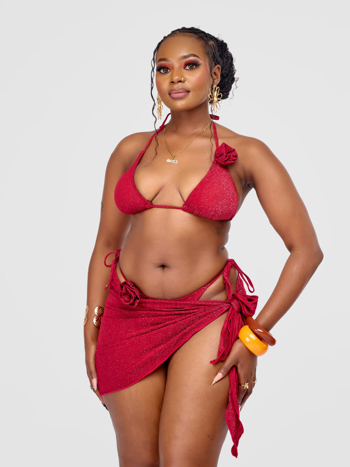 3pc rose bikini with shimmers