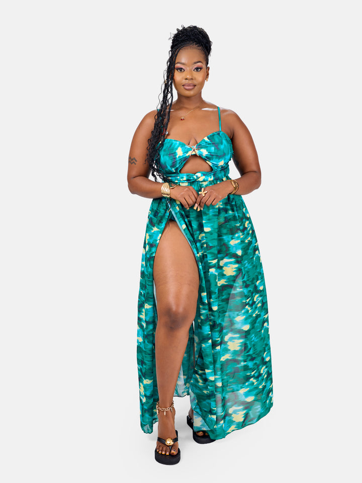 Illusion one piece swimsuit with cover up