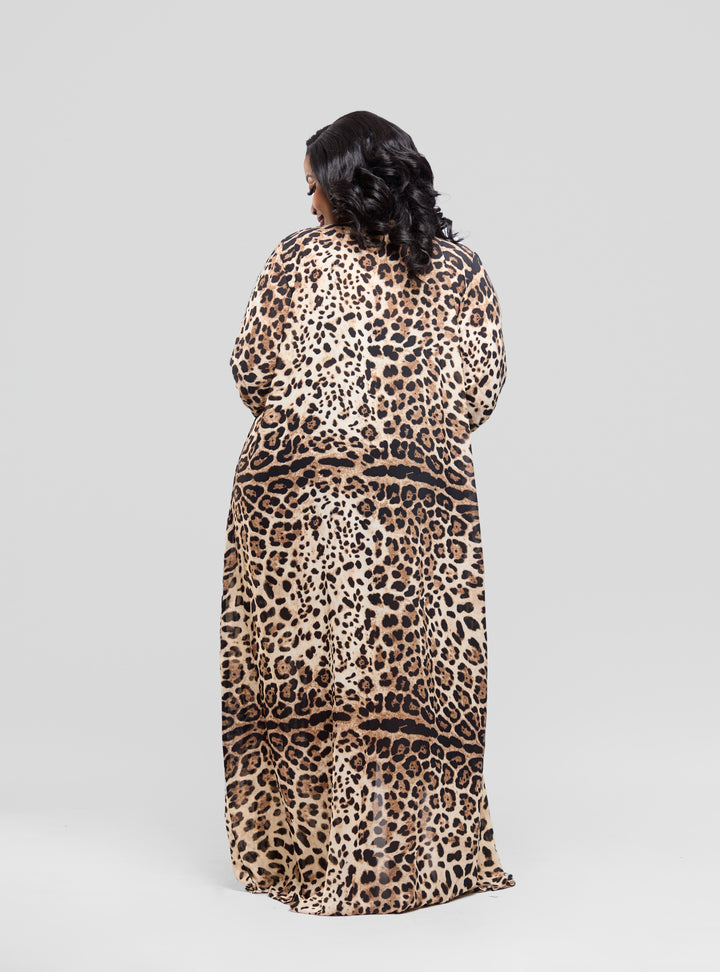 Animal print belted kimono cover up