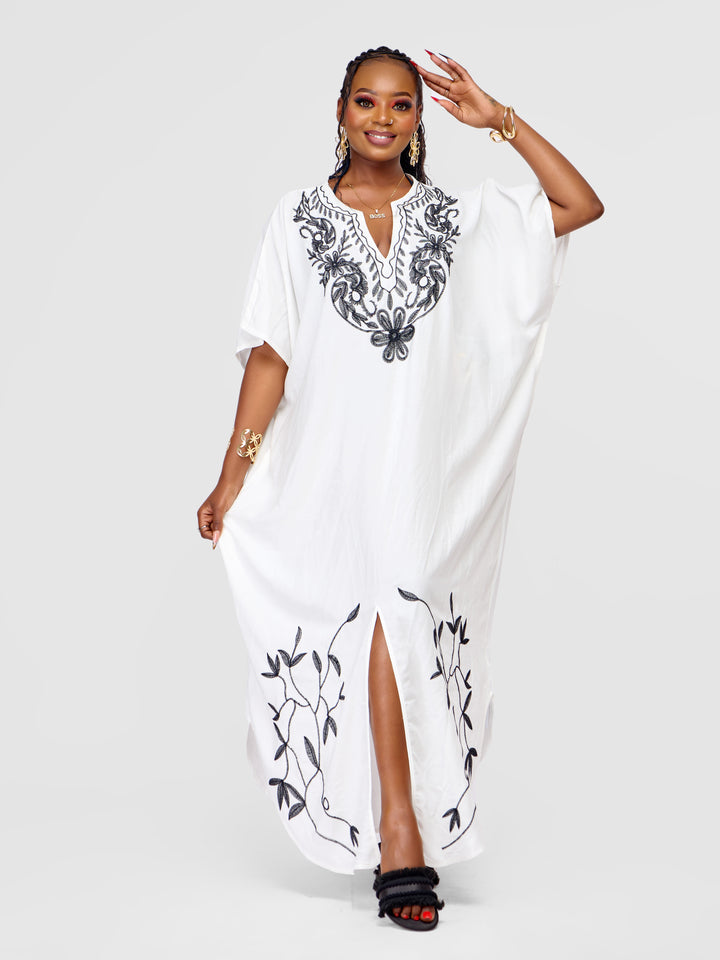 Embroidered White Beach Kaftan