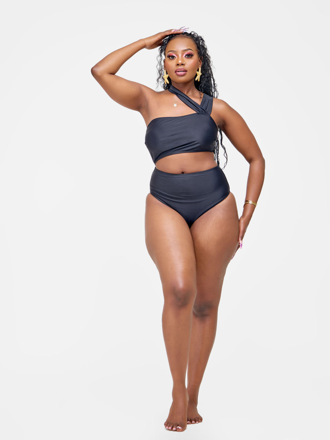 Cut out waist one piece black