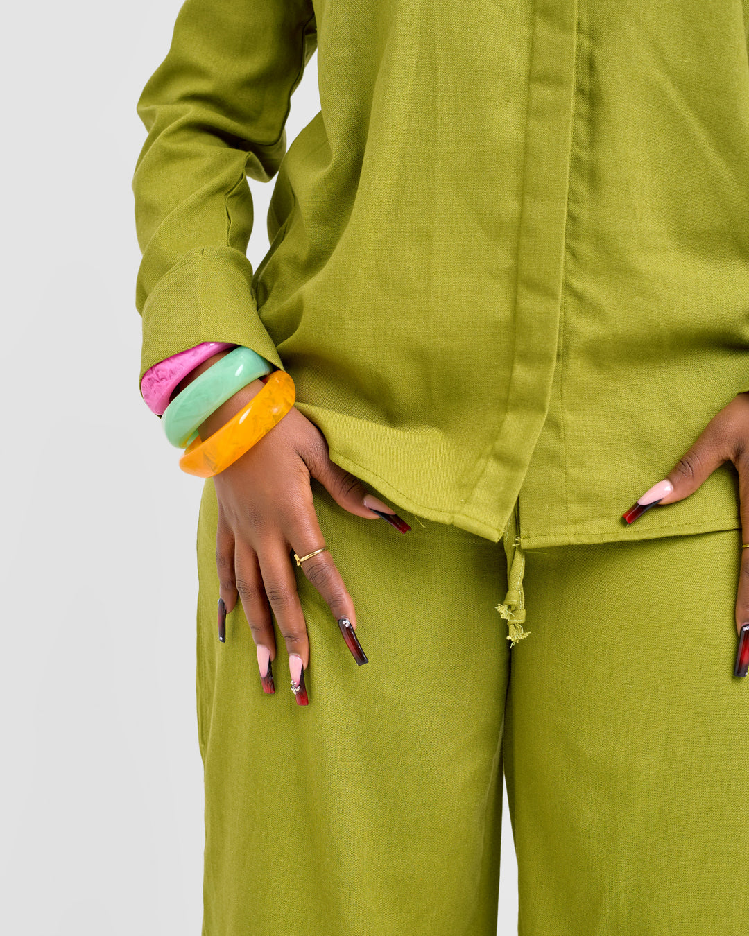 Linen blend 2pc trouser set