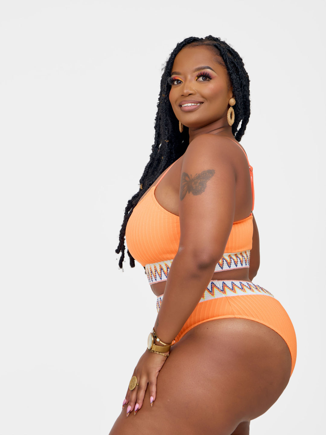 Ribbed contrast trim bikini orange