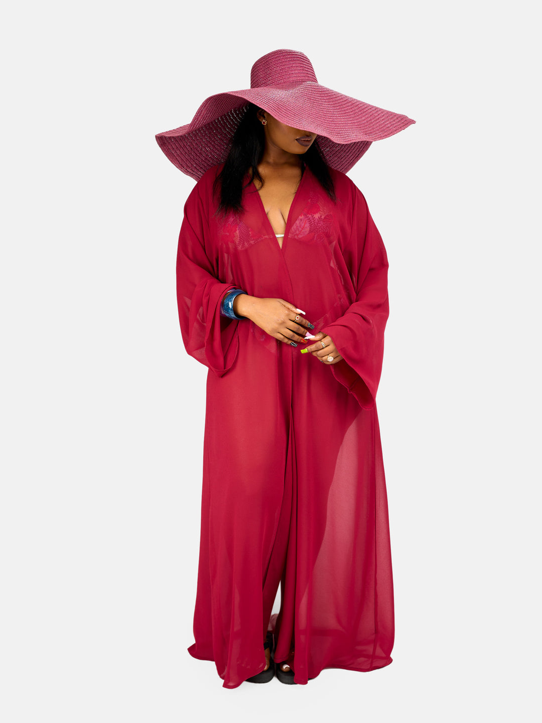 Plain belted kimono