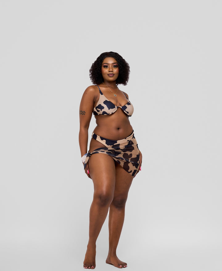 Cow print bikini with sarong