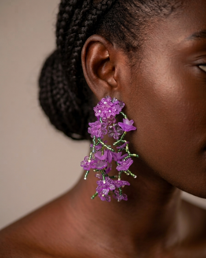 Floral beaded drop earrings