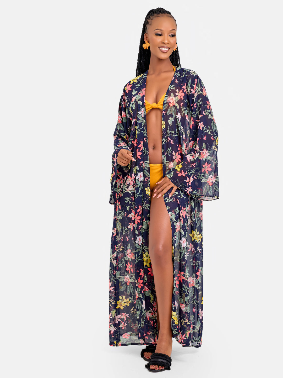 Floral belted kimono