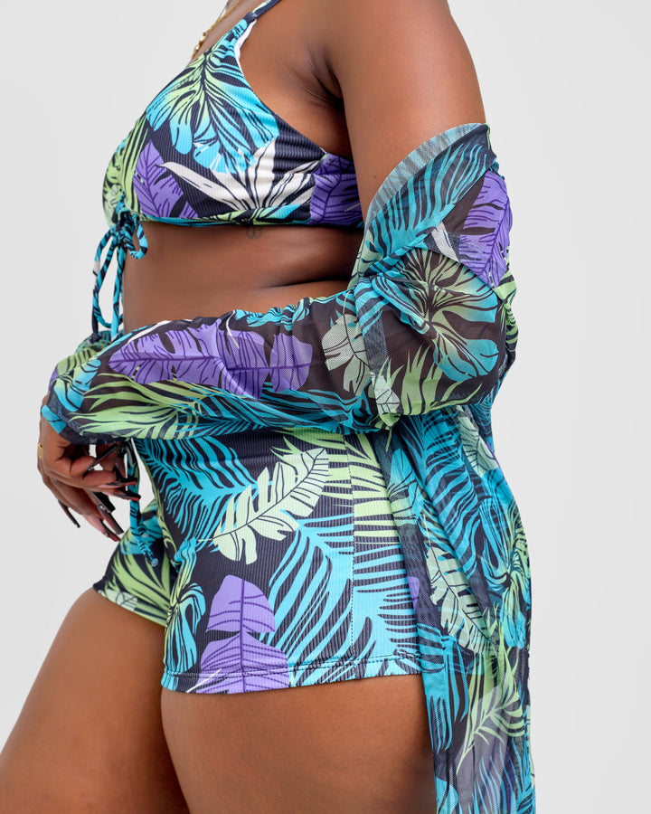3pc palm print bikini short set