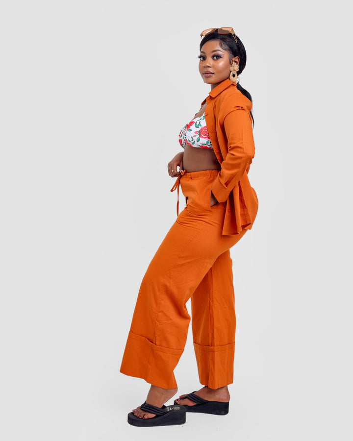 Linen blend 2pc trouser set