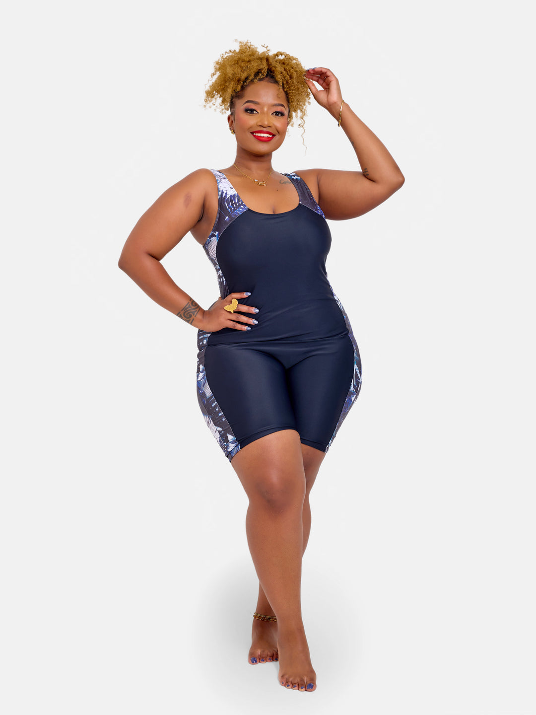 Modest sculpting One Piece Swimsuit with Long Shorts