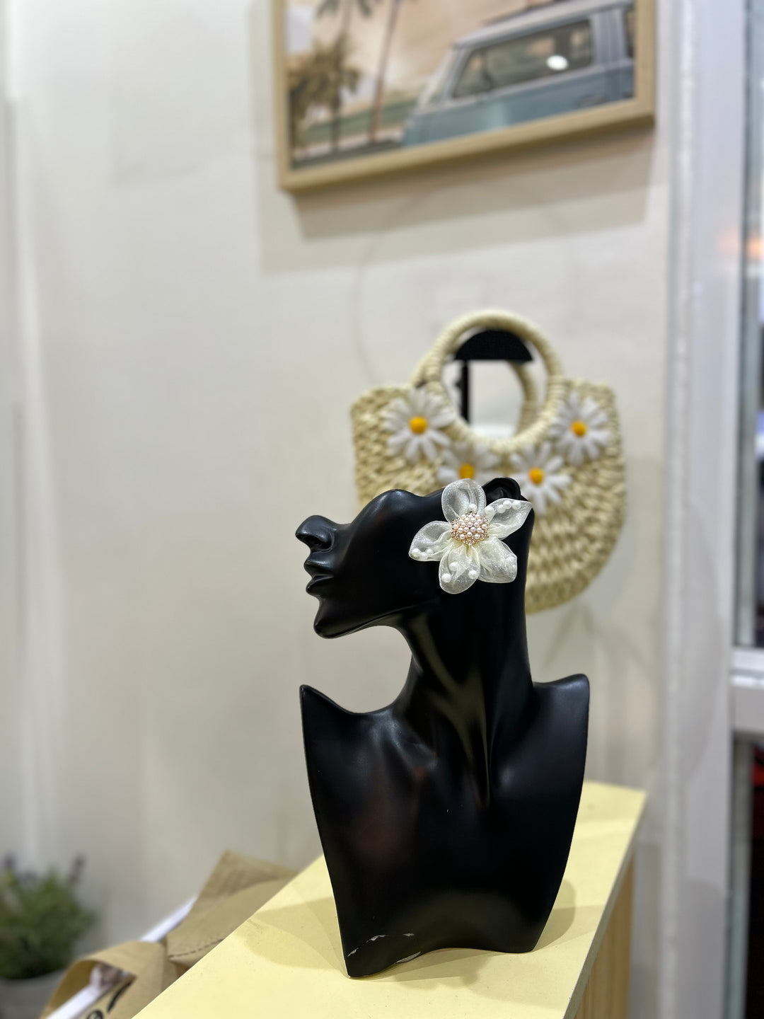 White floral summer earrings