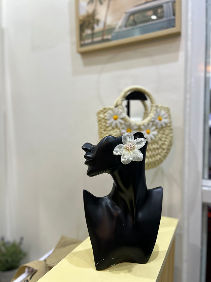 White floral summer earrings