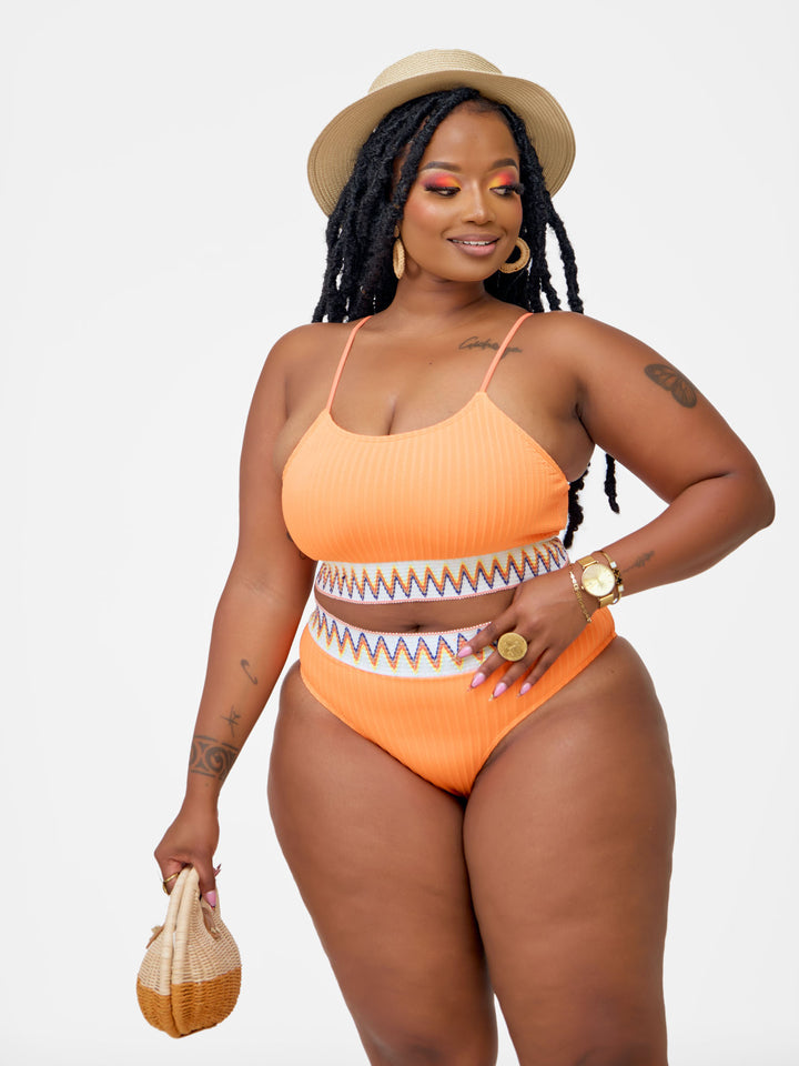 Ribbed contrast trim bikini orange