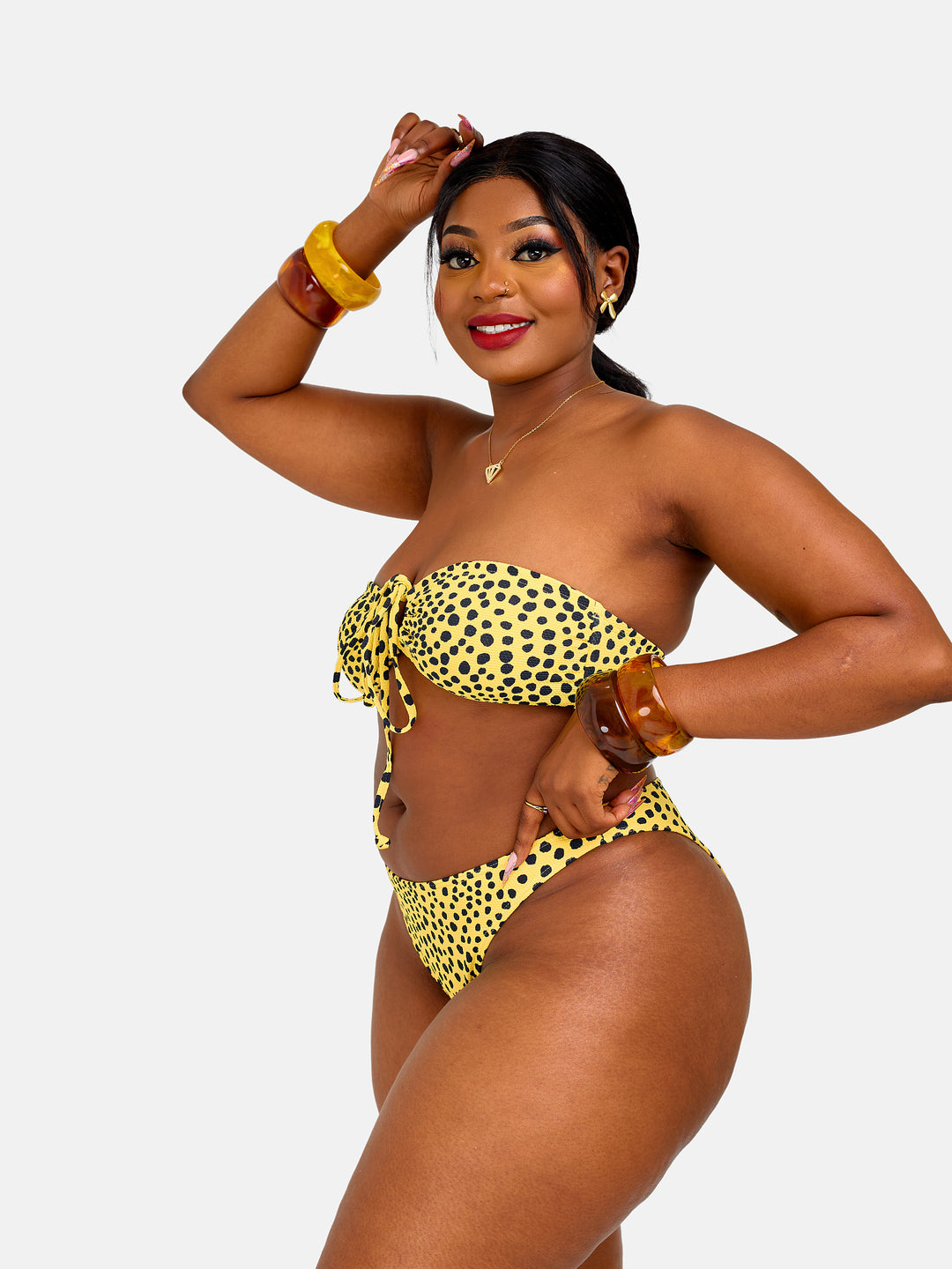 Polka printed stringed bikini