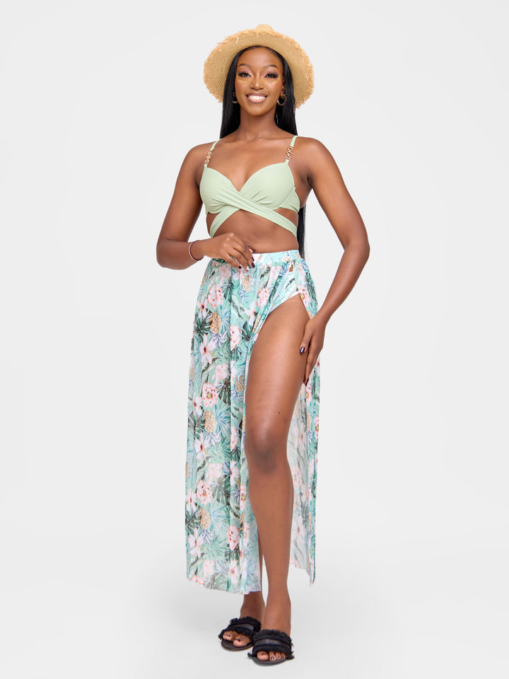 Palm bikini with maxi skirt