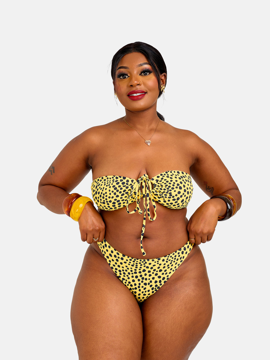 Polka printed stringed bikini