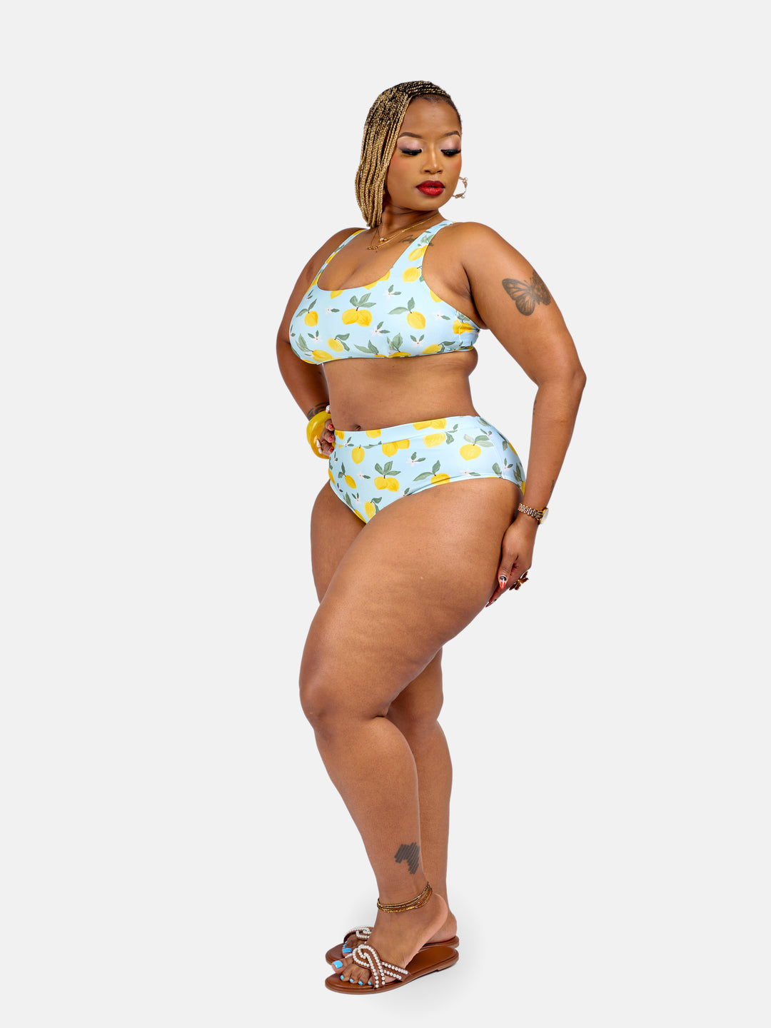 Lemon printed high waisted bikini