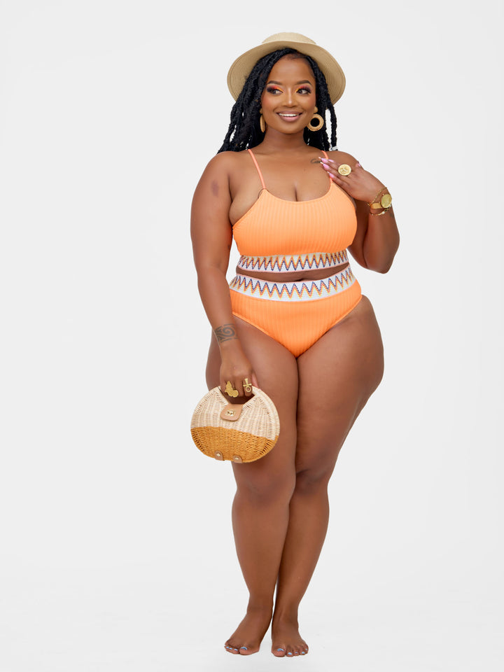 Ribbed contrast trim bikini orange