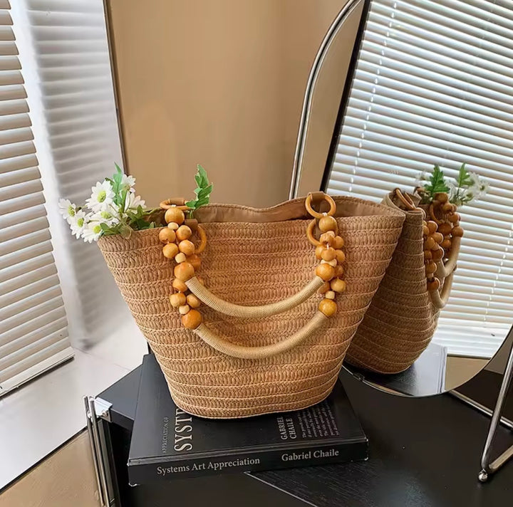 Beaded zipped beach bag