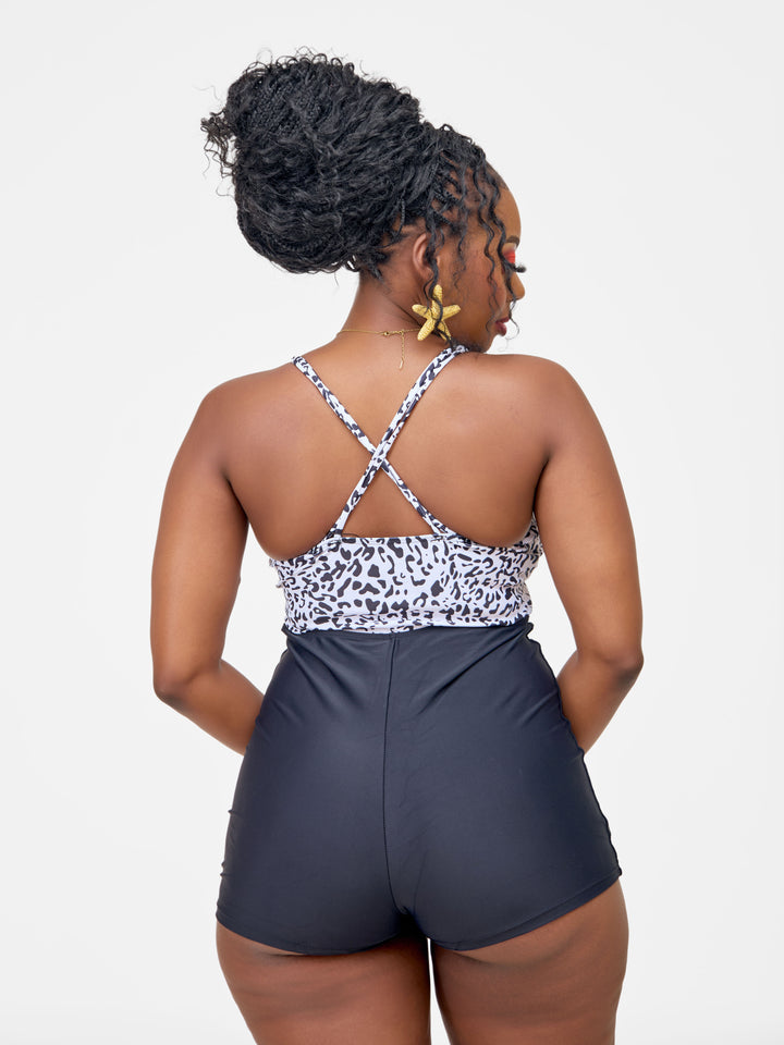 B/w animal print one piece short