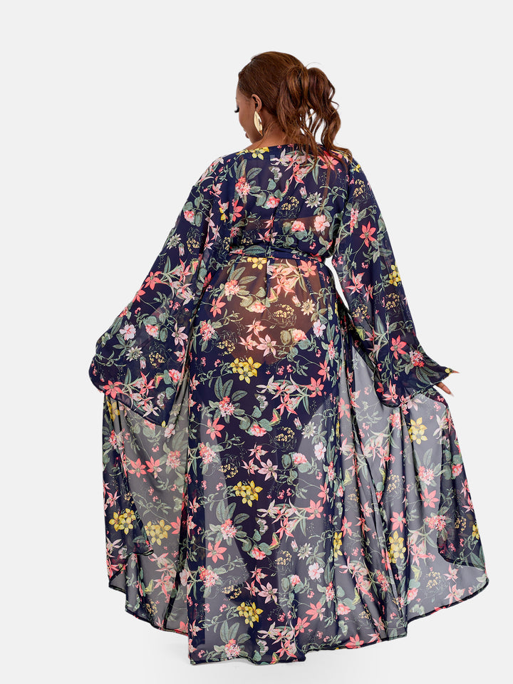 Floral belted kimono