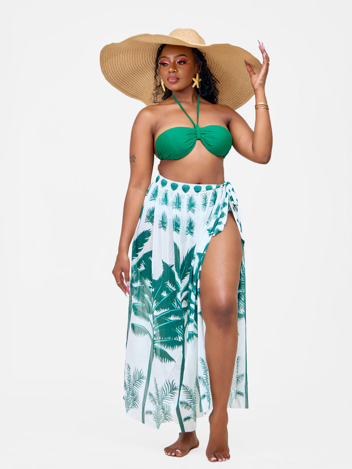 Green bikini with skirt cover up