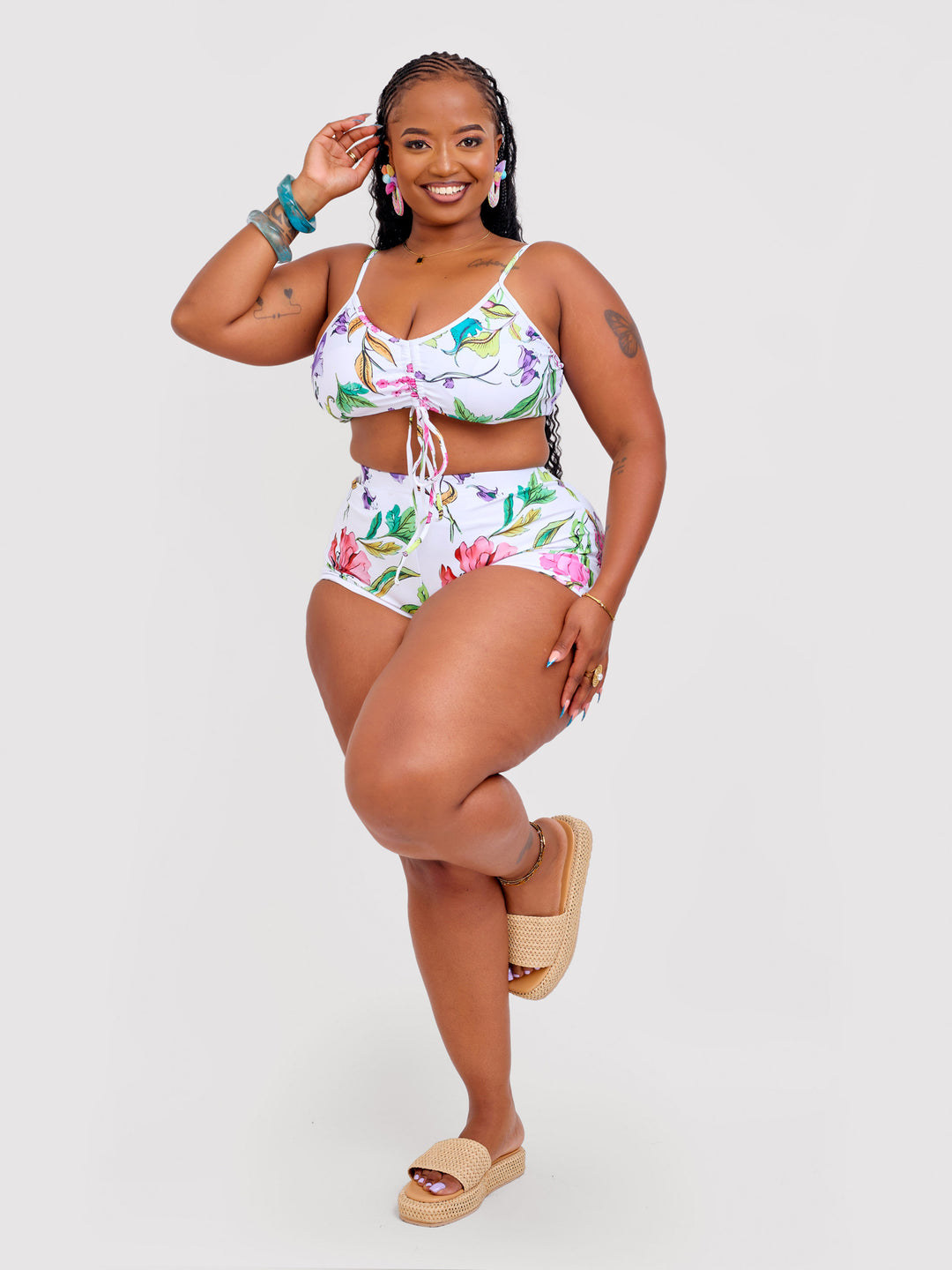 White floral 3pc short